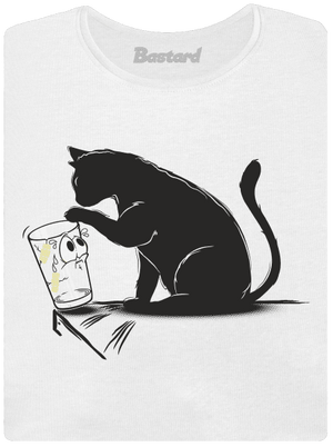 Mačka a pohár dámske tričko s lemom White