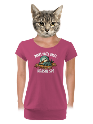 Ranné vtáča spí dámske tričko s lemom Magenta