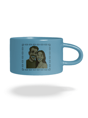 Karikatúra z vlastnej fotky hrnček makronka Blue Macaron