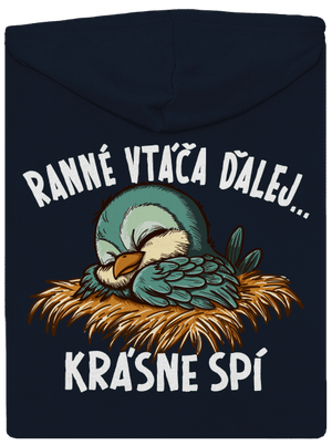 Ranné vtáča spí dámska mikina na zips Navy Mal