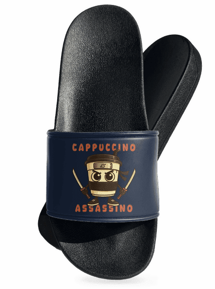 Cappuccino Assasino – Italian Brainrot šľapky Navy