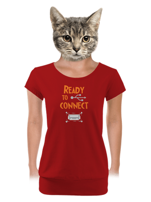 USB pripojenie dámske tričko s lemom Red Mal