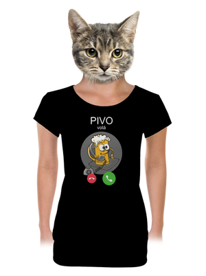 Pívo volá dámske tričko s lemom Black