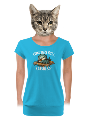 Ranné vtáča spí dámske tričko s lemom Blue Atol