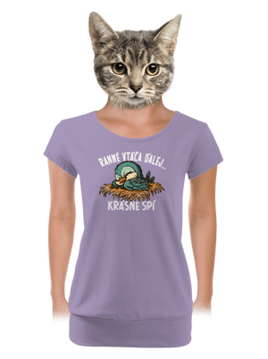 Ranné vtáča spí dámske tričko s lemom Lavender