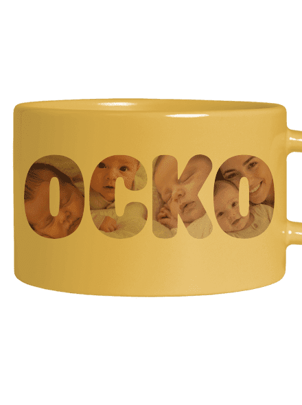 Nápis ocko z vlastných fotiek hrnček makronka Yellow Macaron