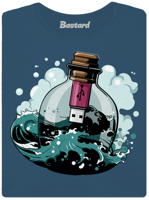 USB odkaz vo fľaši dámske tričko prémium Petrol Blue