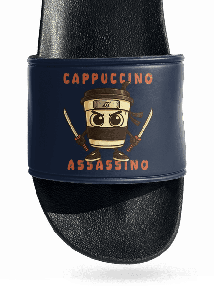 Cappuccino Assasino – Italian Brainrot šľapky Navy