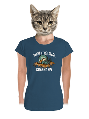 Ranné vtáča spí dámske tričko prémium Petrol Blue