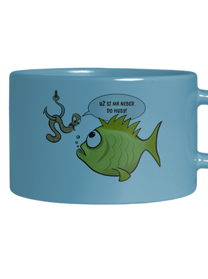 Ryba a dážďovka hrnček makronka Blue Macaron