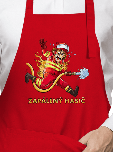 Zapálený hasič a hasička zástera Red