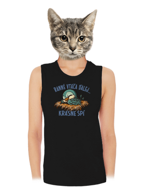 Ranné vtáča spí dámske tielko voľné Black