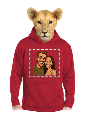 Karikatúra z vlastnej fotky detská mikina klokanka Fire Red