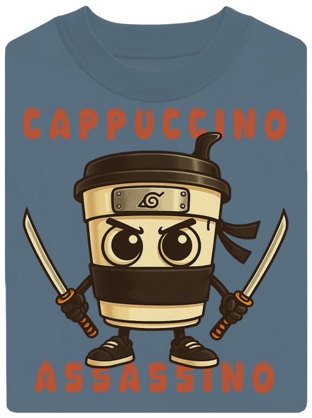 Cappuccino Assasino – Italian Brainrot unisex mikina bez kapucne Nordic Blue