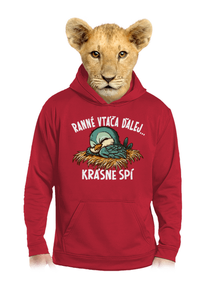 Ranné vtáča spí detská mikina klokanka Fire Red