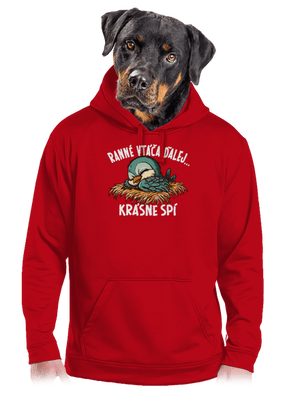 Ranné vtáča spí pánska mikina klokanka Red