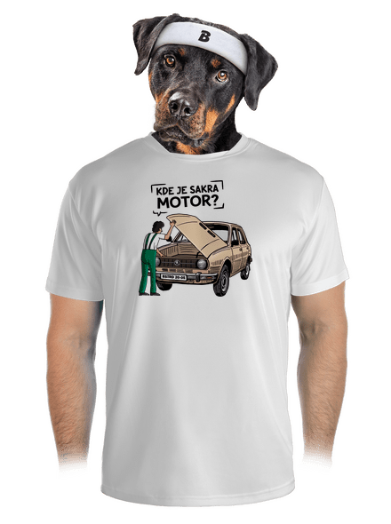 Kde je motor? pánske športové tričko White