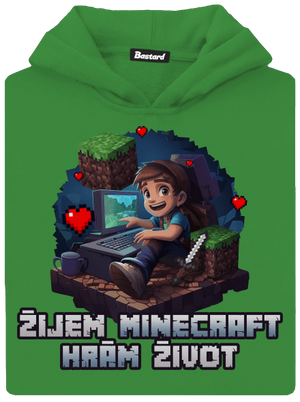 Žijem Minecraft detská mikina klokanka Kelly Green AWD