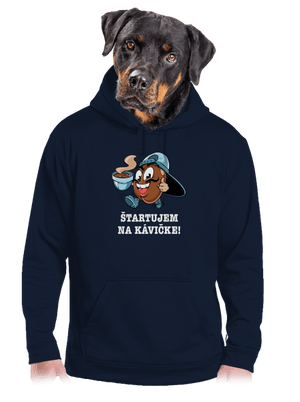 Štartujem na kávičke pánska mikina klokanka Navy