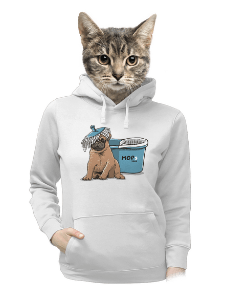 Mops dámska mikina klokanka White