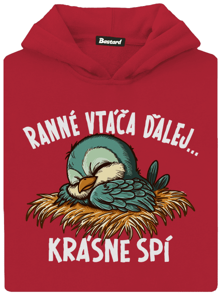Ranné vtáča spí detská mikina klokanka Fire Red