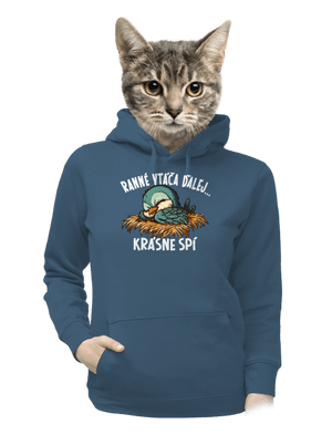 Ranné vtáča spí dámska mikina klokanka Denim