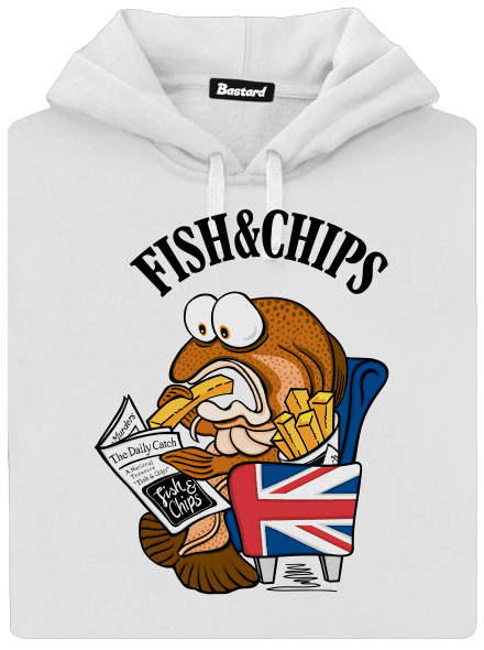 Fish and chips dámska mikina klokanka White