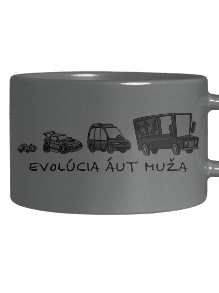 Evolúcia áut muža hrnček makronka Grey Macaron