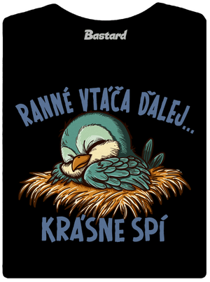 Ranné vtáča spí dámske tričko s lemom Black