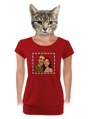 Karikatúra z vlastnej fotky dámske tričko s lemom Red Mal
