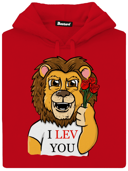 I lev you pánska mikina klokanka Red