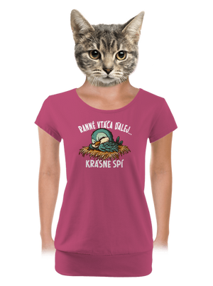 Ranné vtáča spí dámske tričko s lemom Magenta