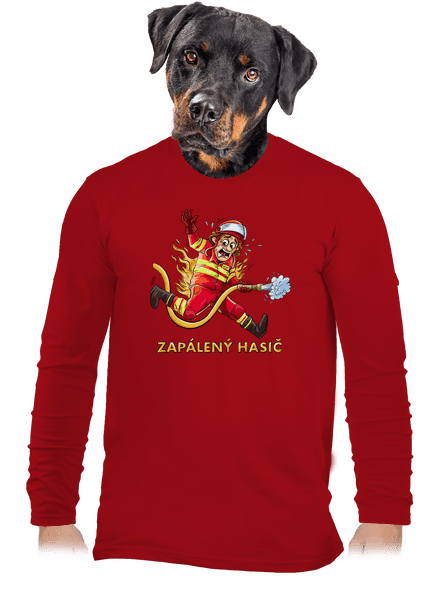 Zapálený hasič a hasička pánske dlhý rukáv Red