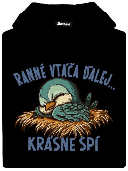 Ranné vtáča spí pánska mikina klokanka Black