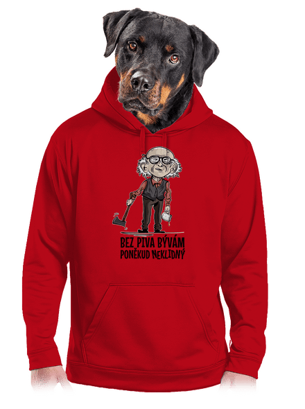 Neklidný bez piva pánska mikina klokanka Red