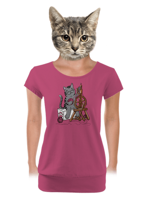 Mačka pradie dámske tričko s lemom Magenta