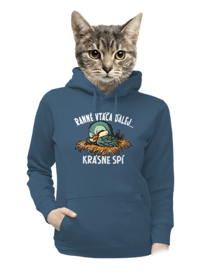 Ranné vtáča spí dámska mikina klokanka Denim