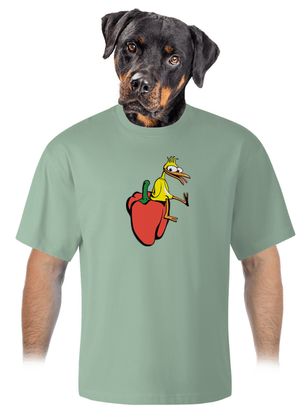 Kura na paprike unisex tričko oversized Sage