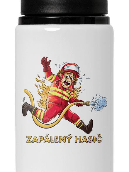 Zapálený hasič a hasička flaša na vodu White