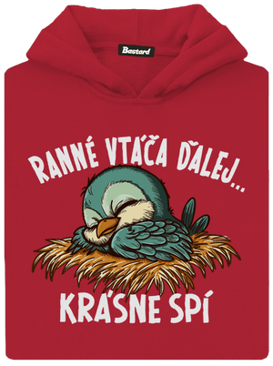 Ranné vtáča spí detská mikina klokanka Fire Red