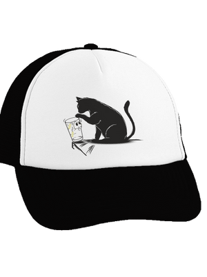 Mačka a pohár šiltovka truckerka Black cap