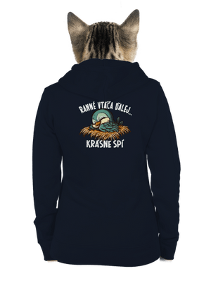 Ranné vtáča spí dámska mikina na zips Navy Mal