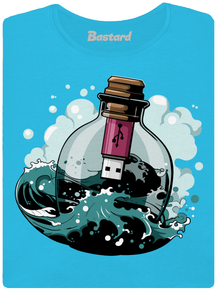 USB odkaz vo fľaši dámske tričko s lemom Blue Atol