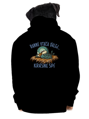 Ranné vtáča spí pánska mikina na zips Black