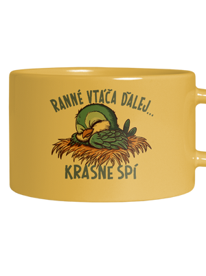 Ranné vtáča spí hrnček makronka Yellow Macaron