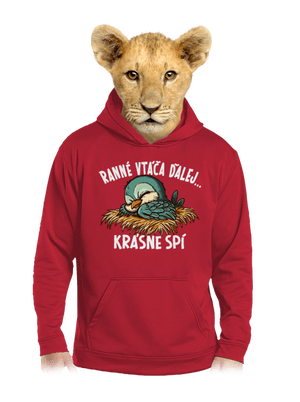 Ranné vtáča spí detská mikina klokanka Fire Red