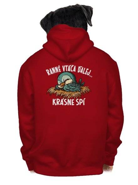 Ranné vtáča spí pánska mikina na zips Red