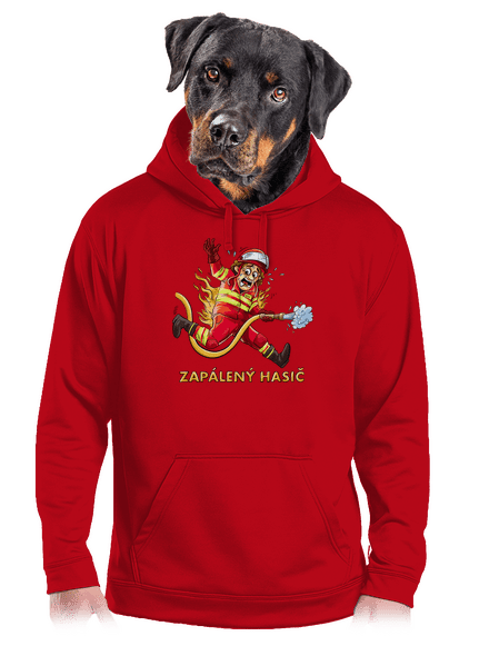 Zapálený hasič a hasička pánska mikina klokanka Red