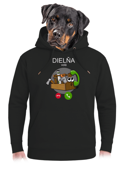 Dielňa volá unisex mikina premium Dark Black