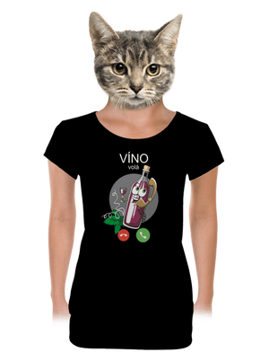 Červené víno volá dámske tričko s lemom Black